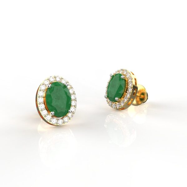 Avarta Sterling Silver Certified 0.70 Carat Each Emerald Halo Stud Earrings With Gold Polish - Image 3