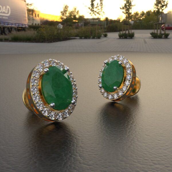 Avarta Sterling Silver Certified 0.70 Carat Each Emerald Halo Stud Earrings With Gold Polish - Image 2