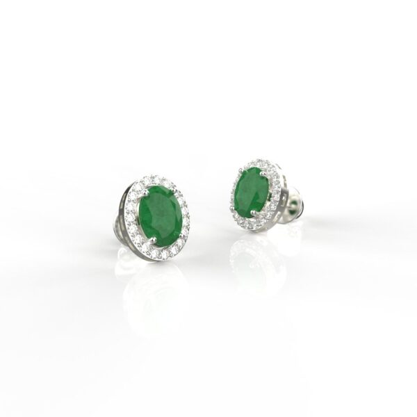 Avarta Sterling Silver Certified 0.70 Carat Each Emerald Halo Stud Earrings - Image 2