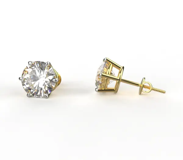 Avarta Jewellery 92.5 Sterling Silver 3.80 Carat Each Solitaire Stud Earrings With Yellow Gold Polish for Girls Women