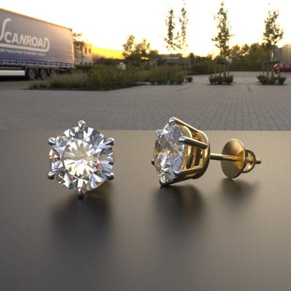 Avarta Jewellery 92.5 Sterling Silver American Diamonds 2 Carat Each Solitaire Stud Earrings With Yellow Gold Polish for Girls & Women - Image 3