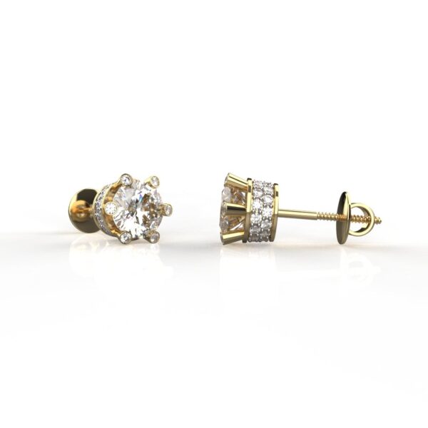 Avarta Sterling Silver Solitaire 1 Carat Designer Stud Earrings With Gold Polish for Girls & Women - Image 3
