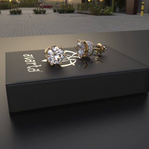 Avarta Sterling Silver 2 Carat Each Solitaire Designer Stud Earrings With Gold Polish for Girls & Women - Image 2