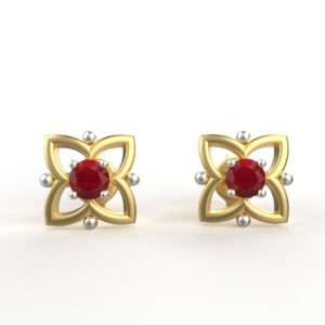 Avarta Jewellery 18K Hallmarked Gold Studs Earrings With Ruby For Kids, Girls & Women