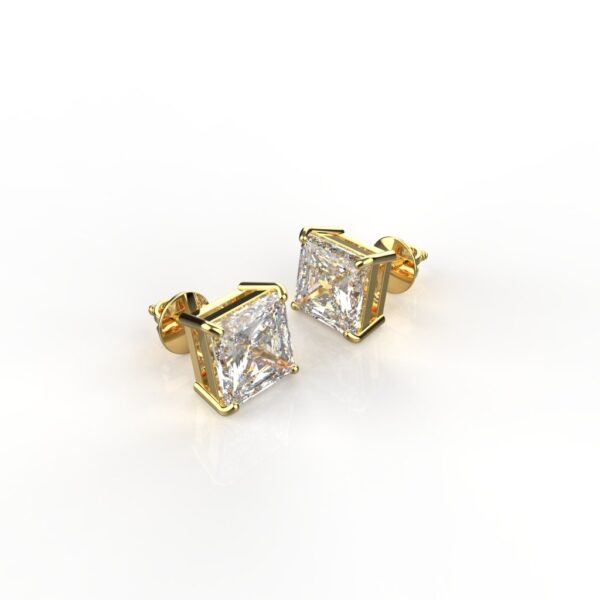 Avarta Jewellery 18k Gold 1 Carat Each Moissanite Princess Cut Stud Earrings - Image 4
