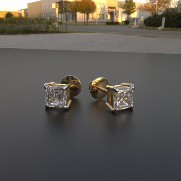 Avarta Jewellery Sterling Silver 0.30 Carat Each Princess Cut Unisex Solitaire Stud Earrings - Image 2