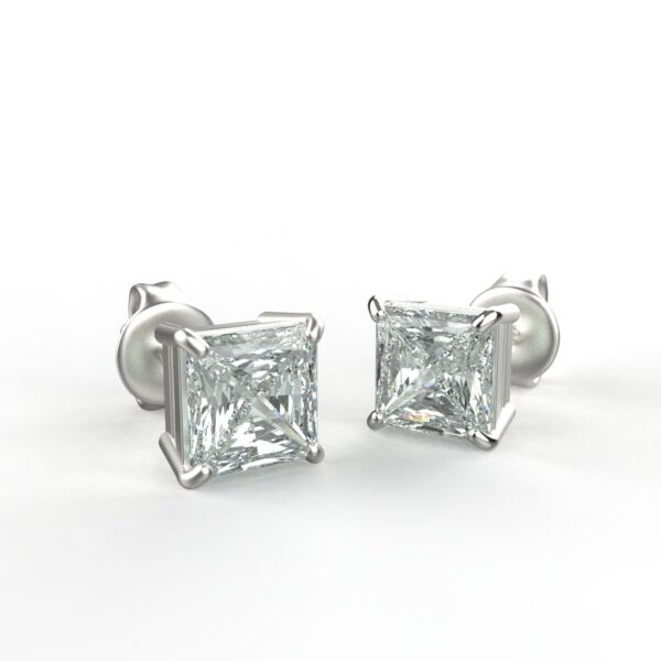 Avarta Jewellery Sterling Silver Princess Cut 1 Carat Each Solitaire Stud Earrings