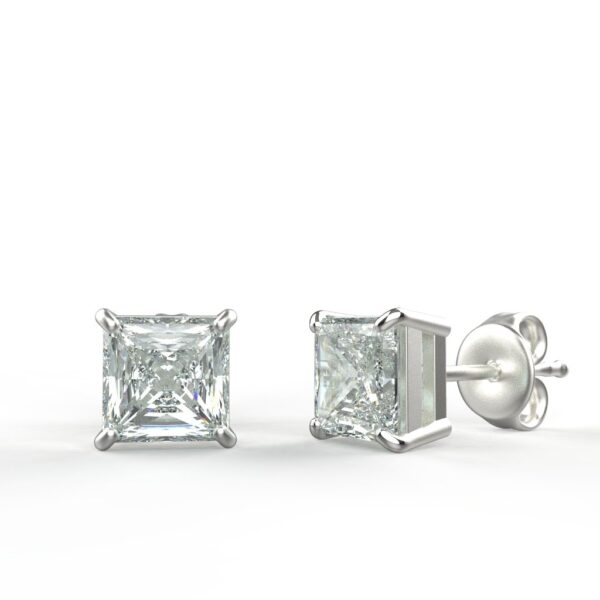 Avarta Jewellery Sterling Silver Princess Cut 1 Carat Each Solitaire Stud Earrings - Image 3