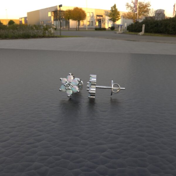 Avarta Sterling Silver Opal Stud Earring With American Diamonds - Image 3