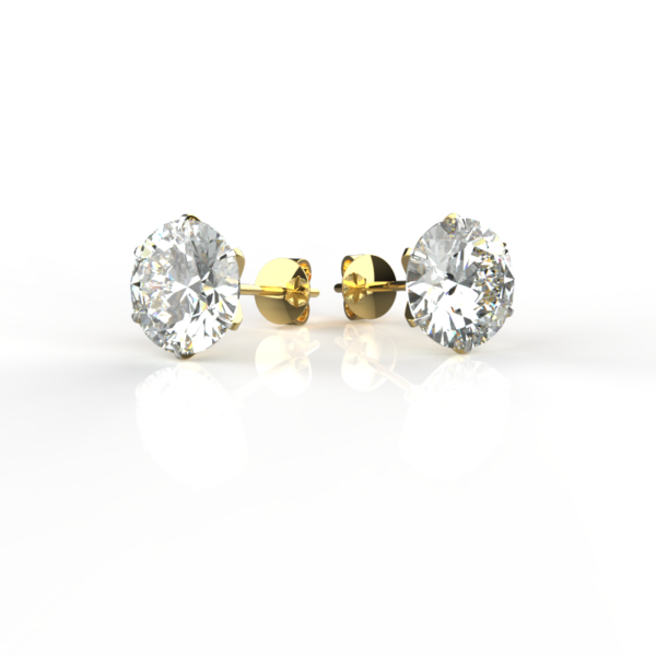 Avarta Sterling Silver 6 Prong 2 Carat Each American Diamond Studs With Gold Polish For Girls & Women - Image 3
