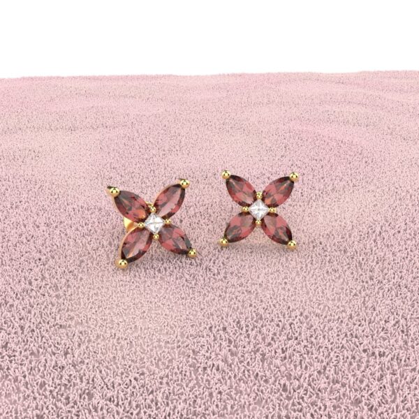 18k Gold Ruby Moissanite Stud Earrings - Image 3