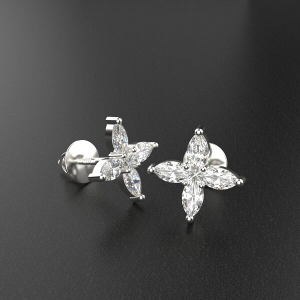 Avarta Jewellery Sterling Silver Marquise Flower Stud Earrings With White Gold Polish for Girls & Women - Image 4