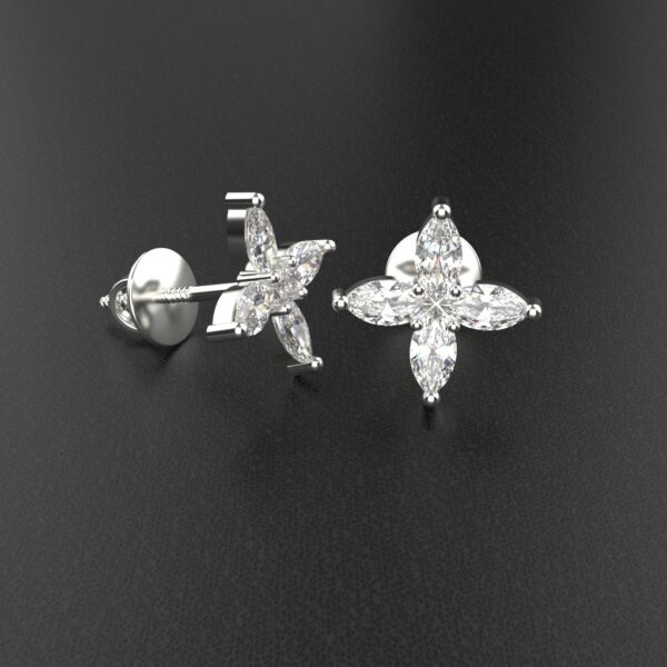 Avarta Jewellery Sterling Silver Marquise Flower Stud Earrings With White Gold Polish for Girls & Women - Image 5
