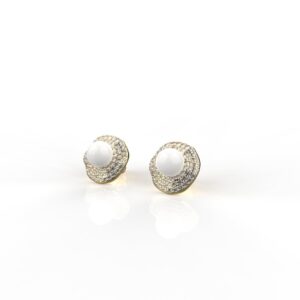 Avarta Sterling Silver Pearl & Diamond Stud Earrings