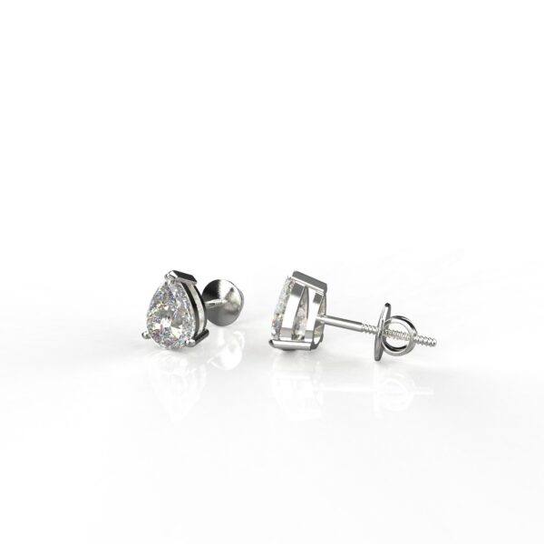 Avarta Sterling Silver 1.25 Carat Each Pear Solitaire Stud Earrings With White Gold Polish - Image 2