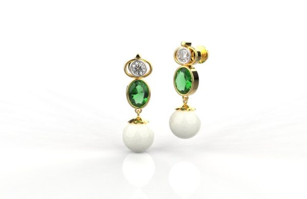 Avarta Jewellery Gold Diamond Emerald Pearl Earring - Image 3