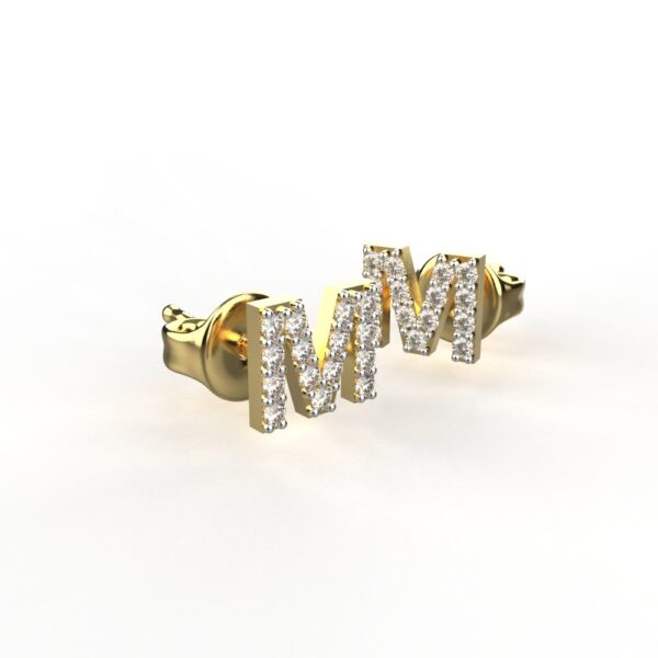 Avarta Jewellery Gold M Letter Diamond Studs Earrings - Image 4