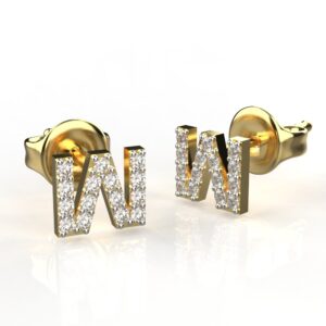 Avarta Jewellery Gold W Letter Diamond Studs Earrings