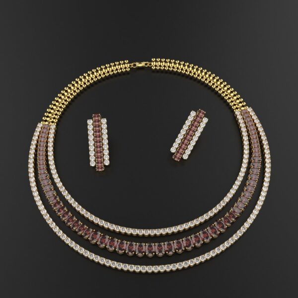 Avarta Gold Polished Red Necklace With Earring - Image 3