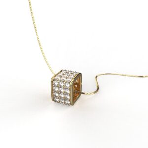 Avarta Jewellery Sterling Silver Diamond Square Pendant With Gold Polish and Chain For Girls & Women