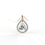 Avarta Sterling Silver Pear Solitaire Halo Pendant With Chain in Gold Polish