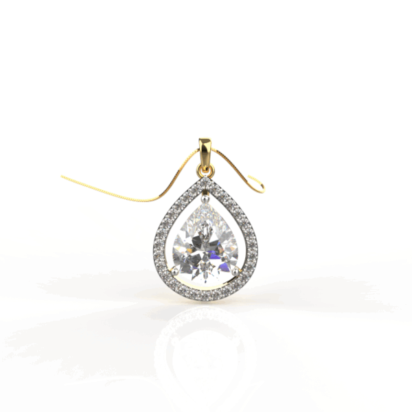Avarta Sterling Silver Pear Solitaire Halo Pendant With Chain in Gold Polish