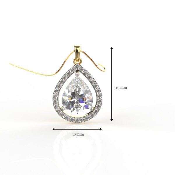 Avarta Sterling Silver Pear Solitaire Halo Pendant With Chain in Gold Polish - Image 4