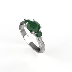 Avarta Jewellery Sterling Silver Ring With Synthetic Emerald Gemstone & American Diamonds For Girls & Wemen