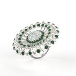 Avarta Jewellery Sterling Silver Ring With Synthetic Emerald & American Diamonds For Girls & Wemen