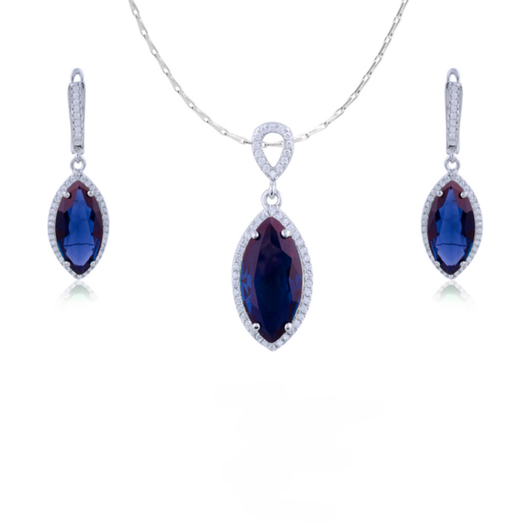 Avarta Jewellery Sterling Silver Blue Sapphire Pendant Set - Image 3