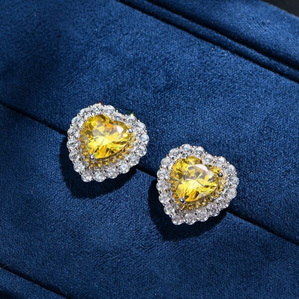 Avarta Jewellery Sterling Silver 2 Carat Each Yellow Heart Earrings For Girls & Women - Image 2
