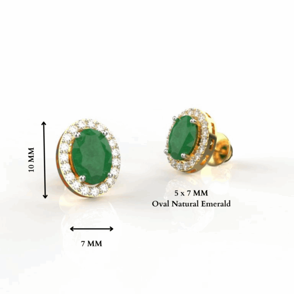Avarta Sterling Silver Certified 0.70 Carat Each Emerald Halo Stud Earrings With Gold Polish - Image 4