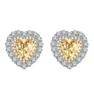 Avarta Jewellery Sterling Silver 2 Carat Each Yellow Heart Earrings For Girls & Women