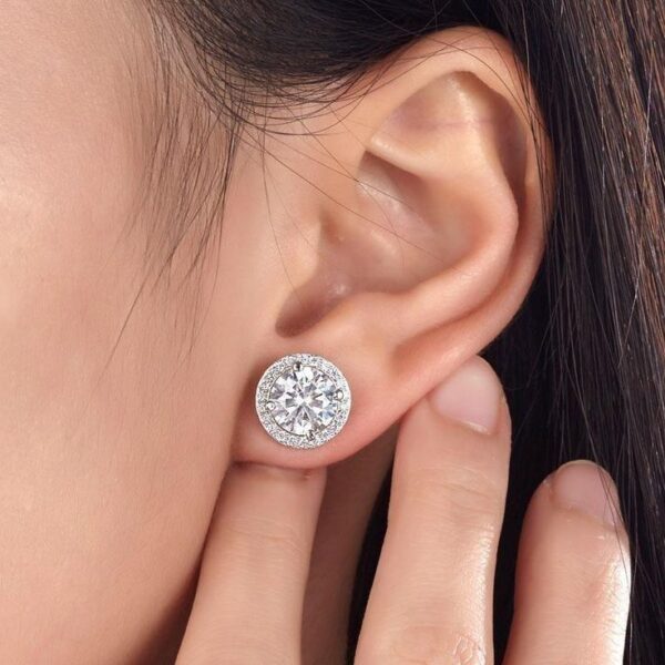 Avarta Sterling Silver 2 Carat Halo Solitaire Stud Earring - Image 2