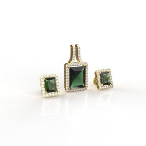 Avarta 18K Gold Certified Diamond Emerald Pendant Set