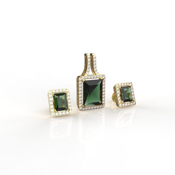 Avarta 18K Gold Certified Diamond Emerald Pendant Set
