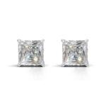Avarta Sterling Silver 2 Carat Each Princess Cut Unisex Solitaire Stud Earrings