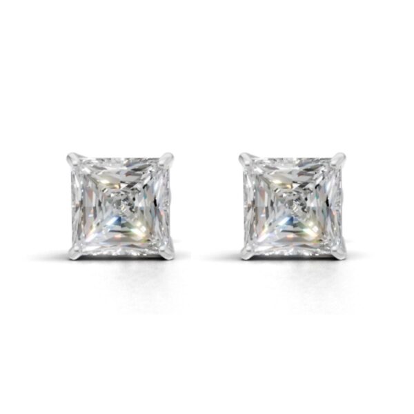 Avarta Sterling Silver 2 Carat Each Princess Cut Unisex Solitaire Stud Earrings