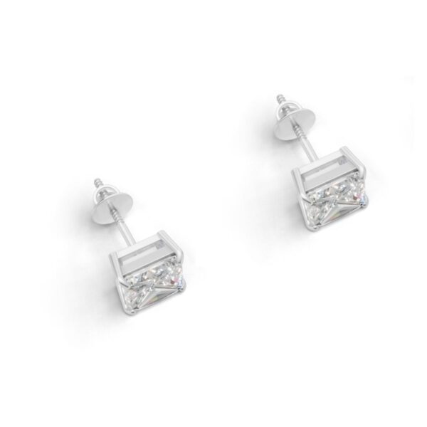 Avarta Sterling Silver 2 Carat Each Princess Cut Unisex Solitaire Stud Earrings - Image 5