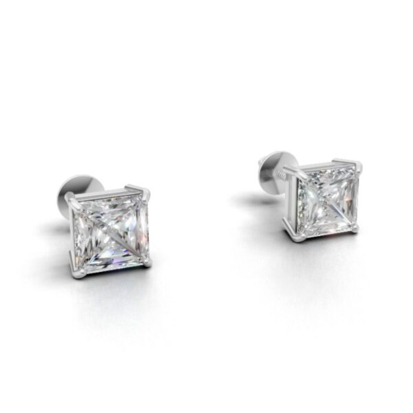 Avarta Sterling Silver 2 Carat Each Princess Cut Unisex Solitaire Stud Earrings - Image 3