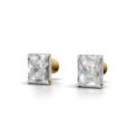 Yellow Gold Emerald Cut Moissanite Studs – 3 Carat Halo Solitaire by Avarta Jeweller