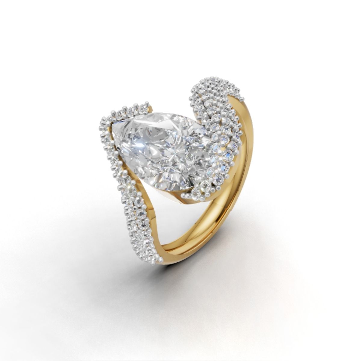 Solitaire Lab Diamond Ring Pear shape solitaire ring in 14K gold, modern design, luxury jewelry.