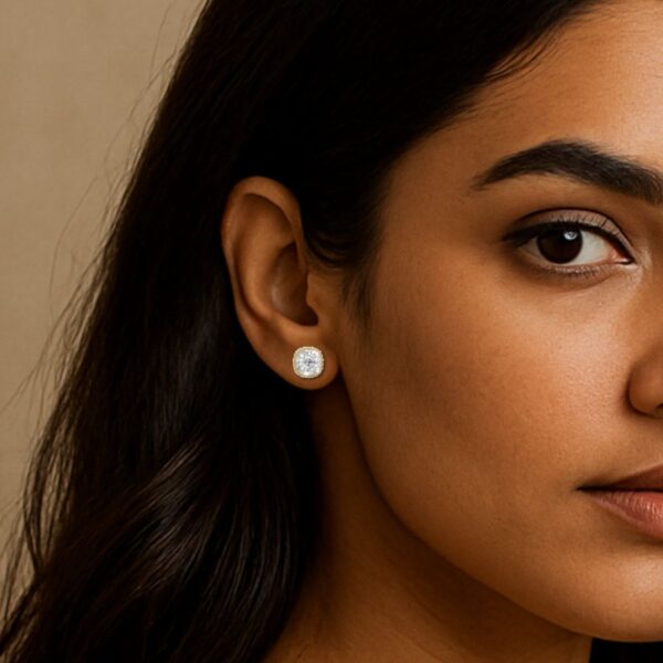 Avarta Latest Design Elegant 1.50 Ct Cushion Halo Solitaire Studs with Certified Lab Diamonds - Image 2