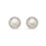 Avarta Sterling Silver 2 Carat Each Cultured Pearl Halo Solitaire Stud Earring With Gold Polish For Girls & Women