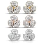 Avarta Gold Triple Solitaire Stud Earrings With Lab Diamonds